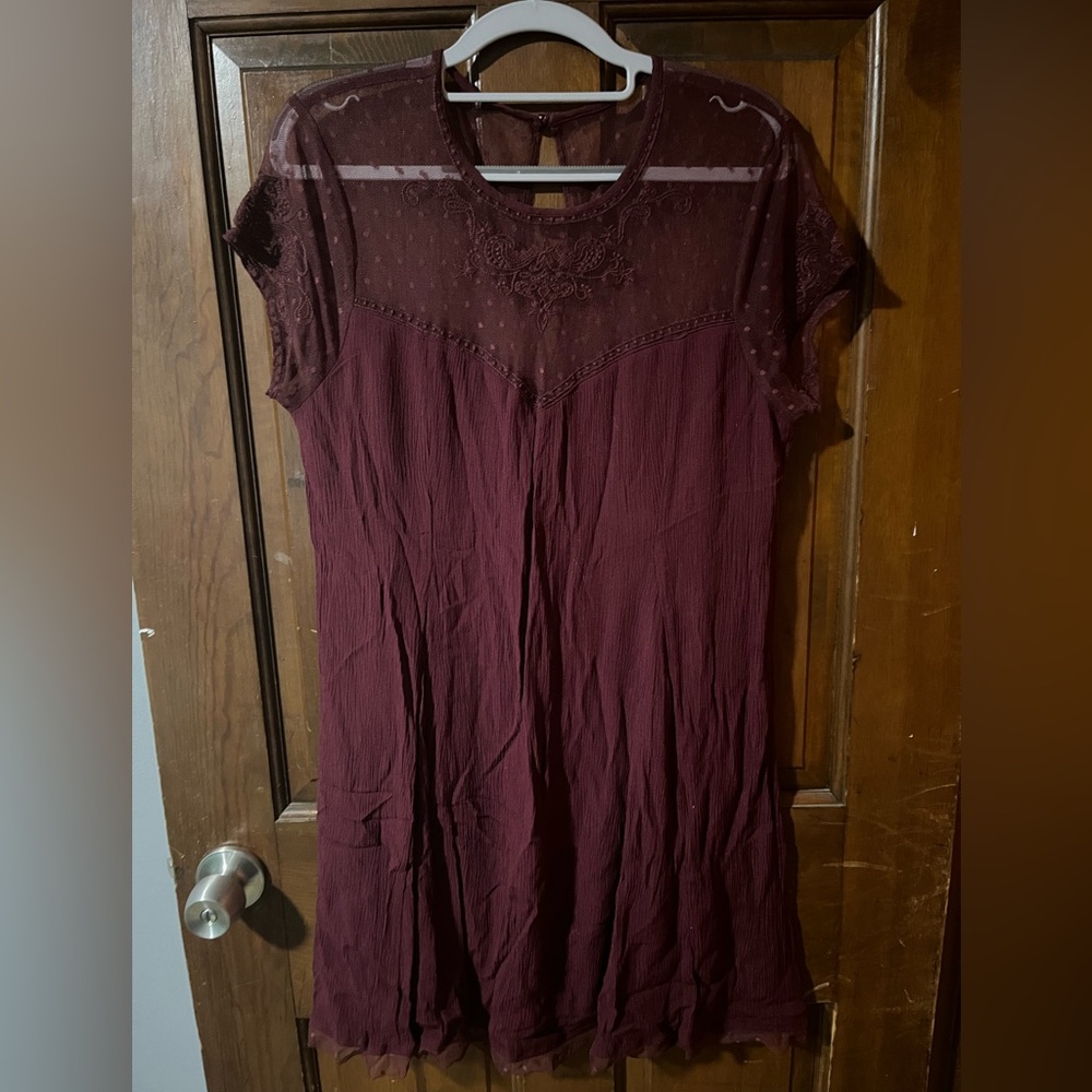 City Triangles Wine Lace Mini Dress